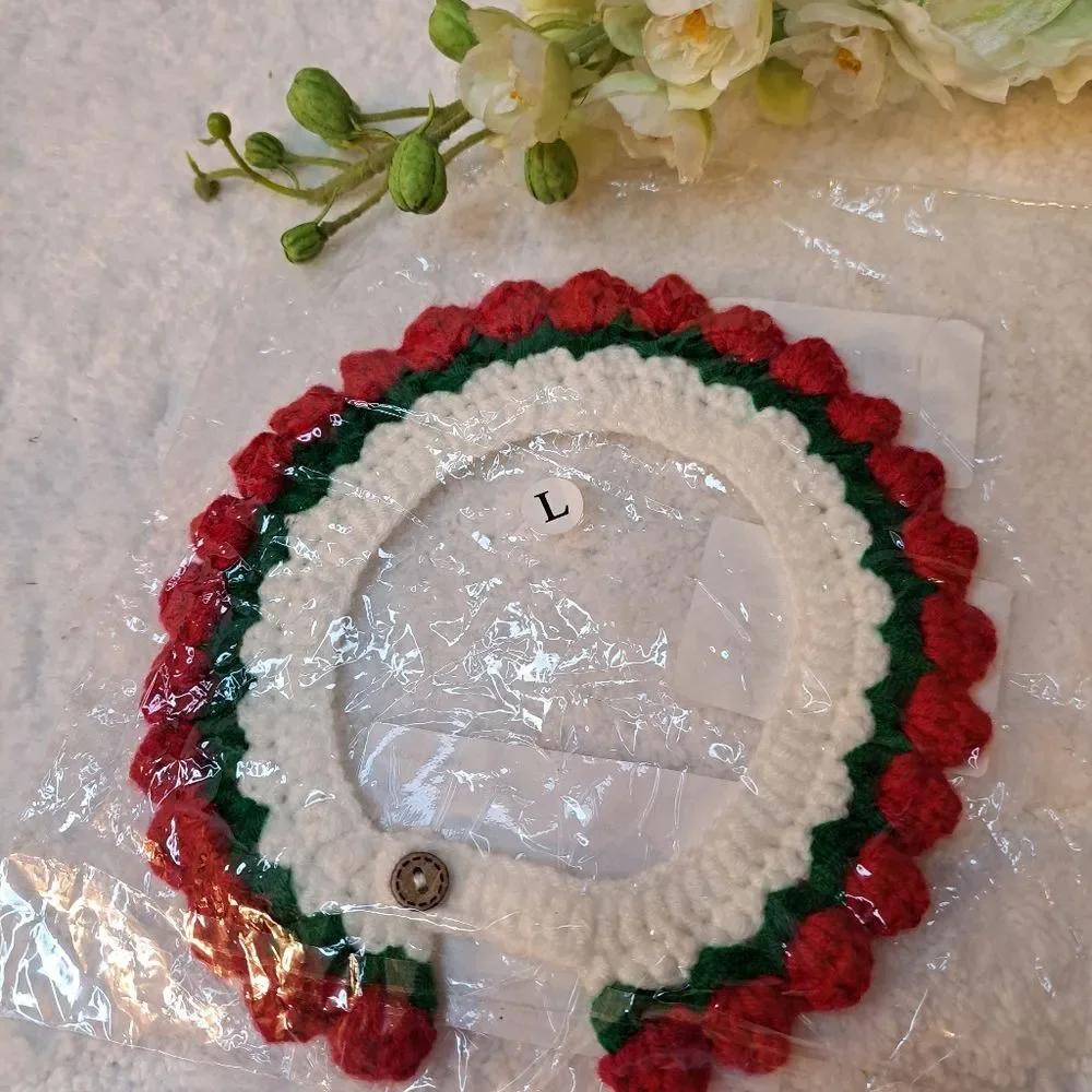 BraveNiuNiu Christmas Cat Collar in Tulip Shape Hem Crochet Knitted - Sz L NWT